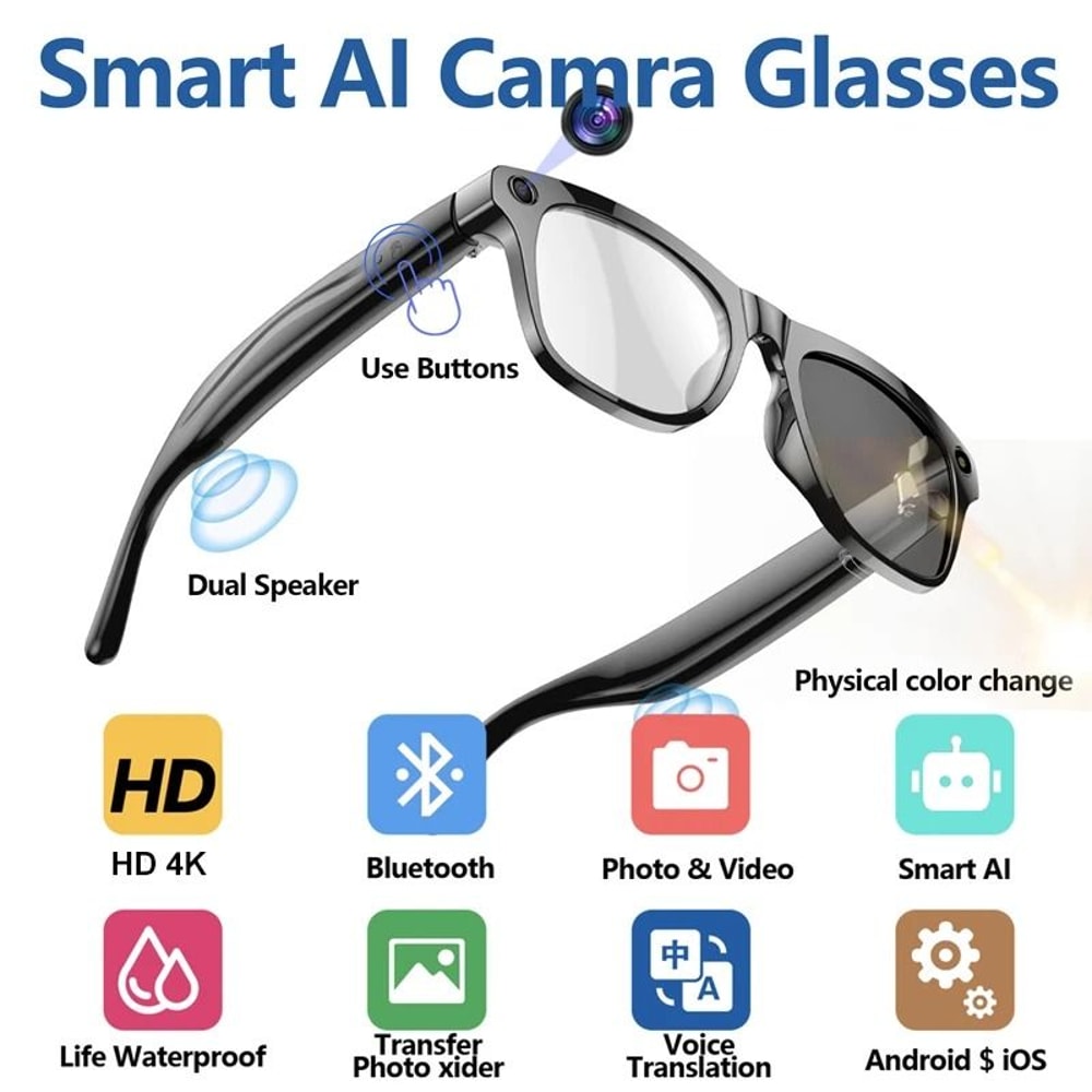 AI Smart Camera Glasses Bluetooth 1080P HD Recording Translation Eyewear 8