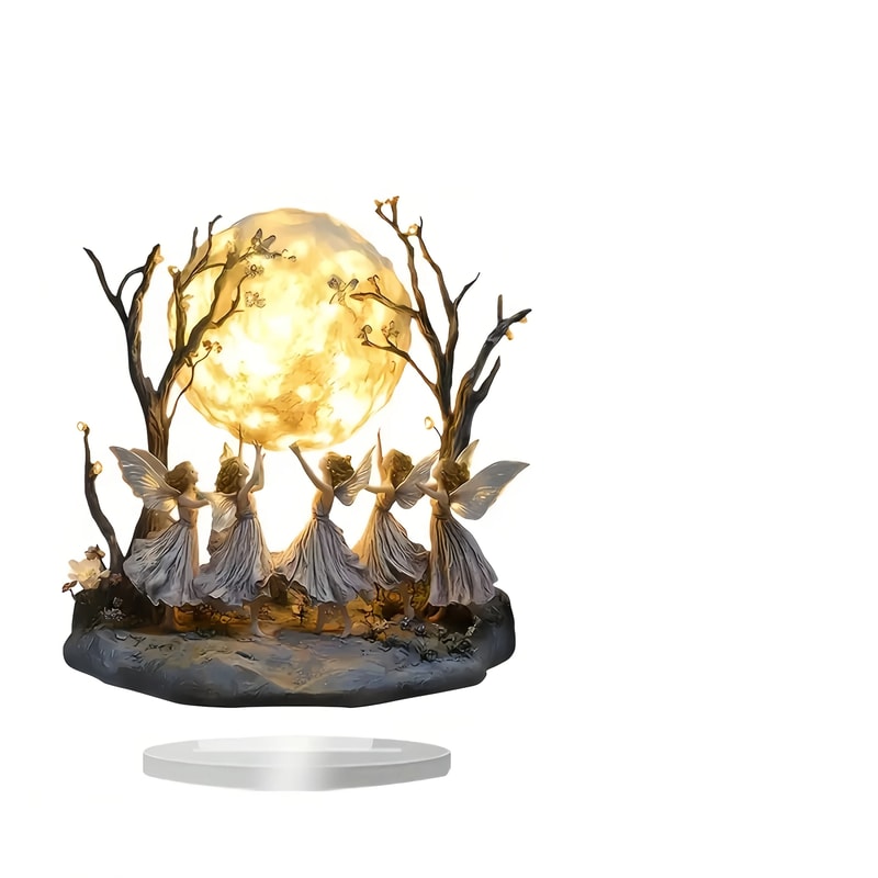 Moon Elf Acrylic Tabletop Decor Mystical Fantasy Desk Ornament With Stand 4
