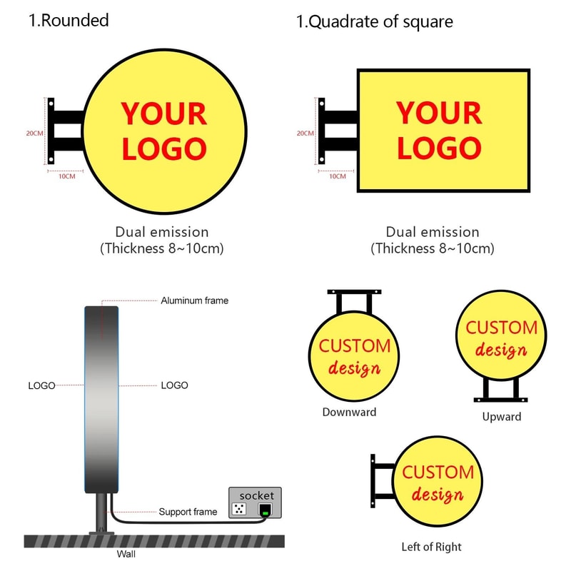 Custom Round LED Light Box Sign DoubleSided Storefront Logo Display 3
