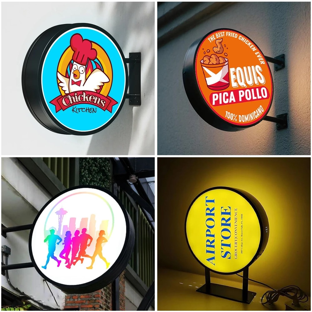 Custom Round LED Light Box Sign DoubleSided Storefront Logo Display 5