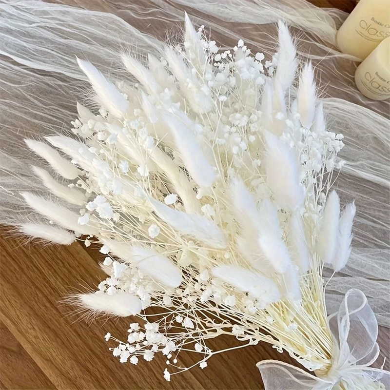 Boho Preserved Pampas Babys Breath Bridal Bouquet For Wedding Home Decor 11