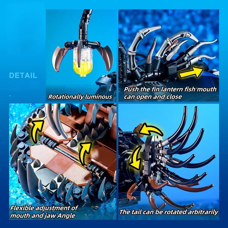 1038PCS Mechanical Lantern Fish Building Block Set With LED Display 5
