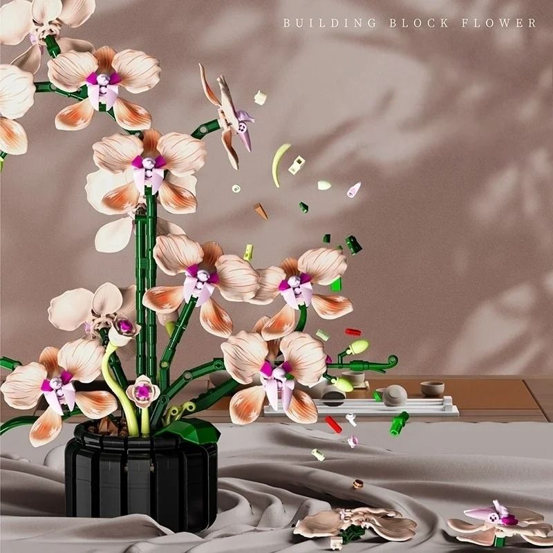 Creative Orchid Flower Building Blocks Bouquet For Romantic Home Decor 3