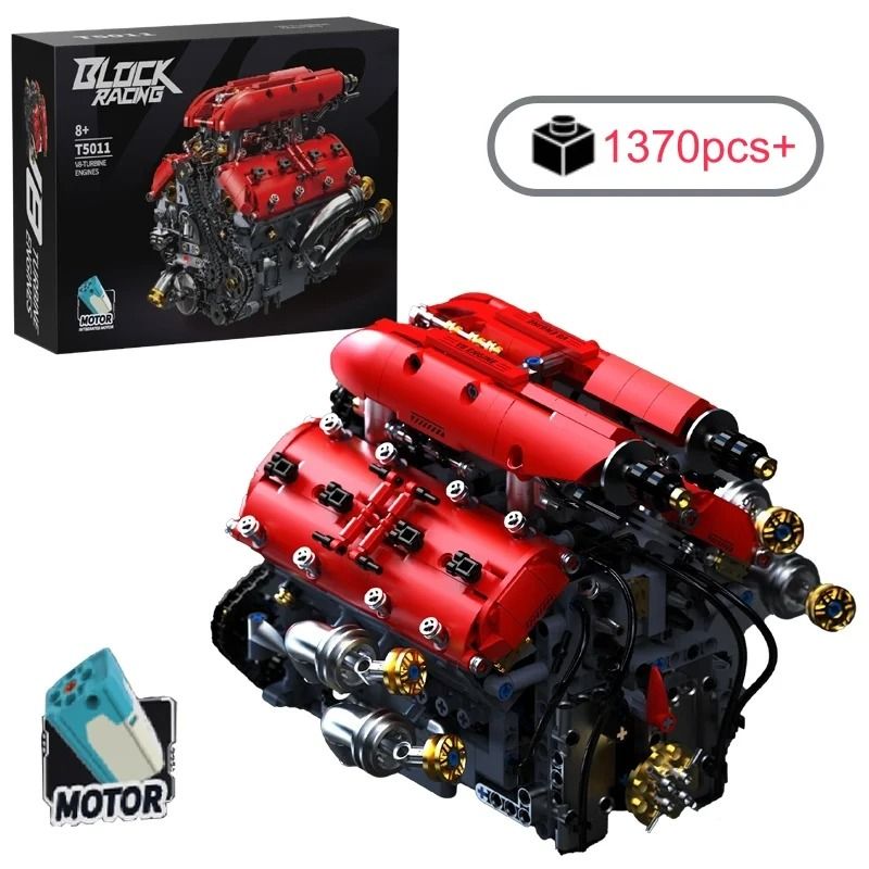1370PCS Technical V8 Engine Motorized Building Blocks Kit For STEM Learning 0