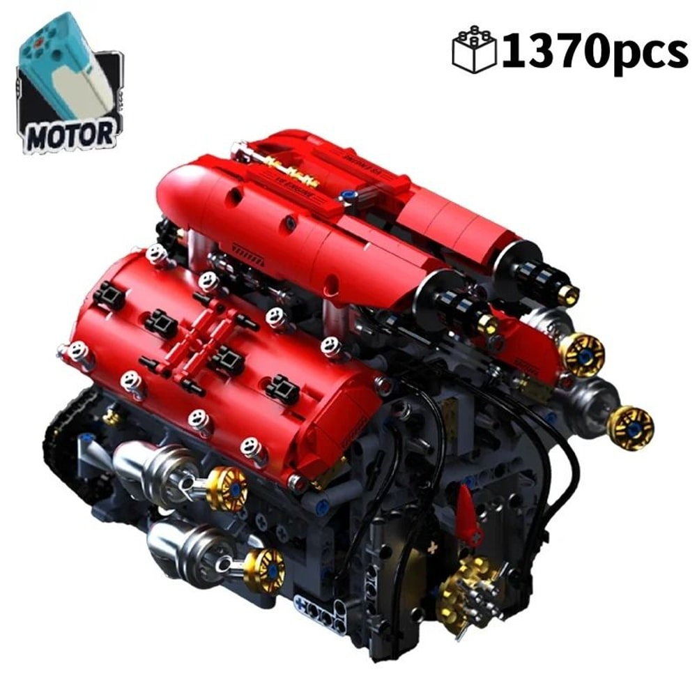 1370PCS Technical V8 Engine Motorized Building Blocks Kit For STEM Learning 6