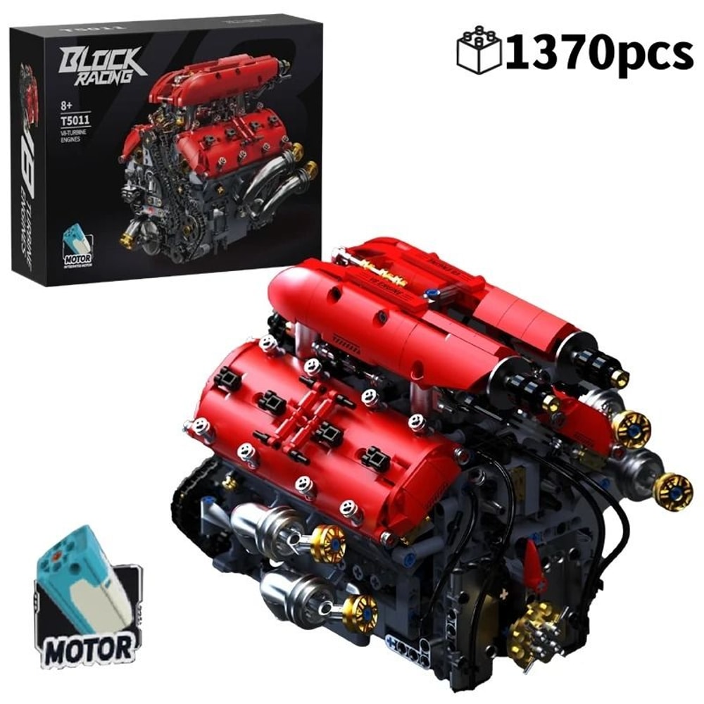 1370PCS Technical V8 Engine Motorized Building Blocks Kit For STEM Learning 7