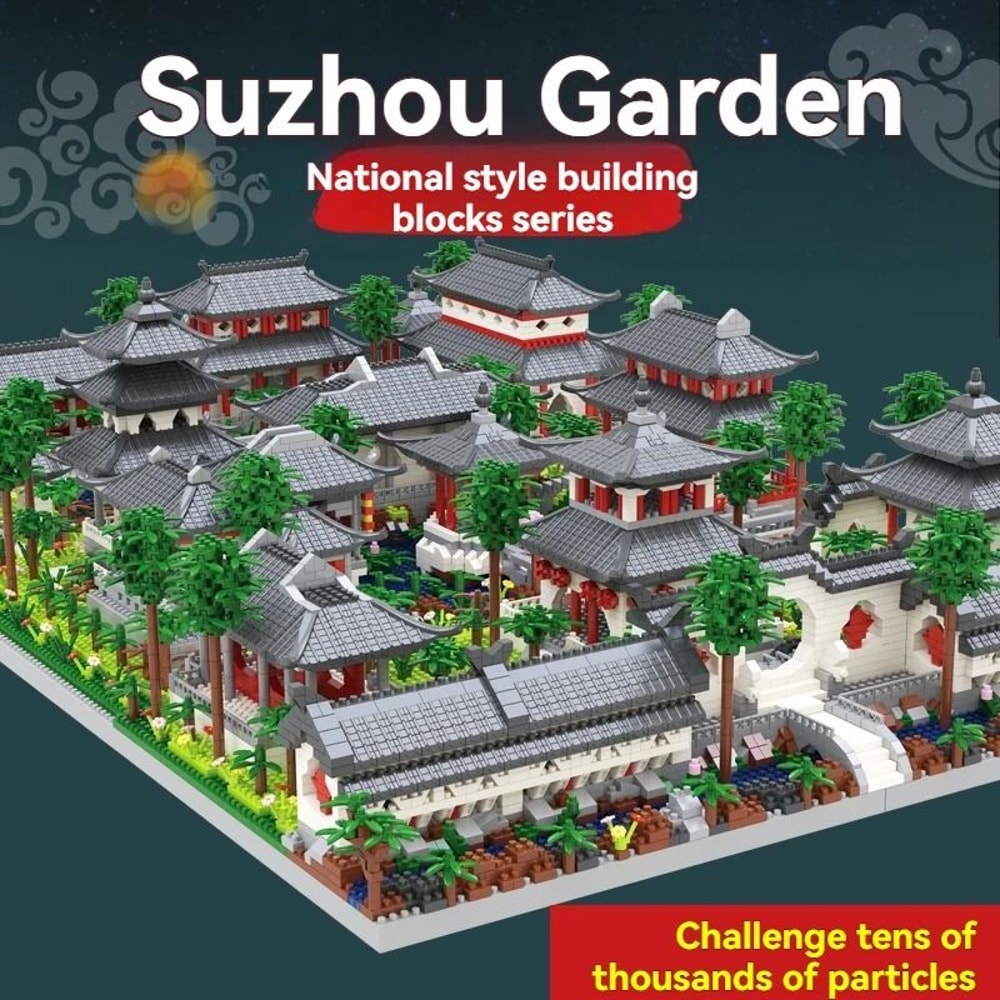 Micro Suzhou Garden LED Building Blocks Set Chinese Architecture Mini Landscape Model 0