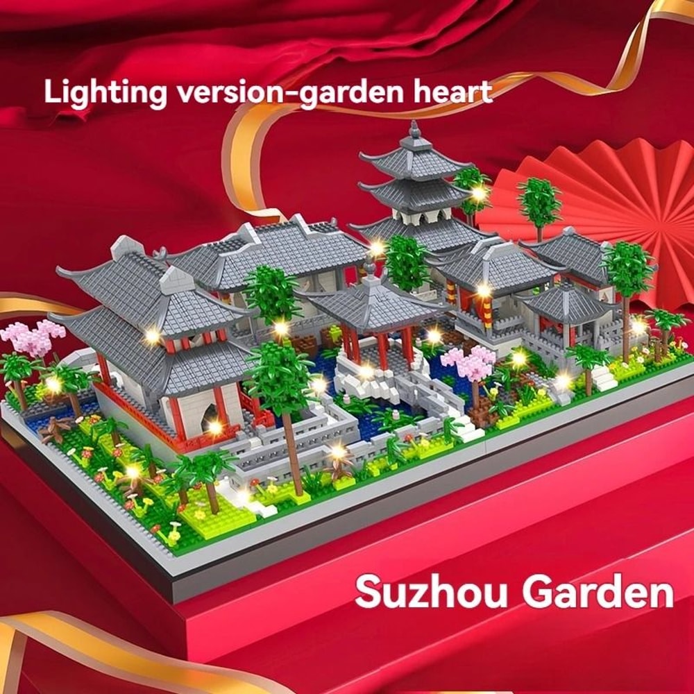 Micro Suzhou Garden LED Building Blocks Set Chinese Architecture Mini Landscape Model 9