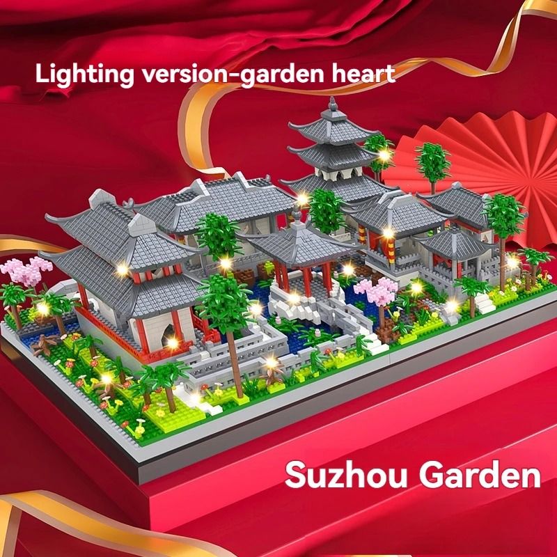 Micro Suzhou Garden LED Building Blocks Set Chinese Architecture Mini Landscape Model 9