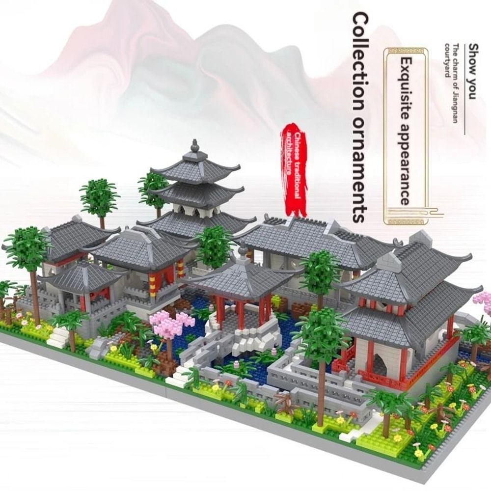 Micro Suzhou Garden LED Building Blocks Set Chinese Architecture Mini Landscape Model 3