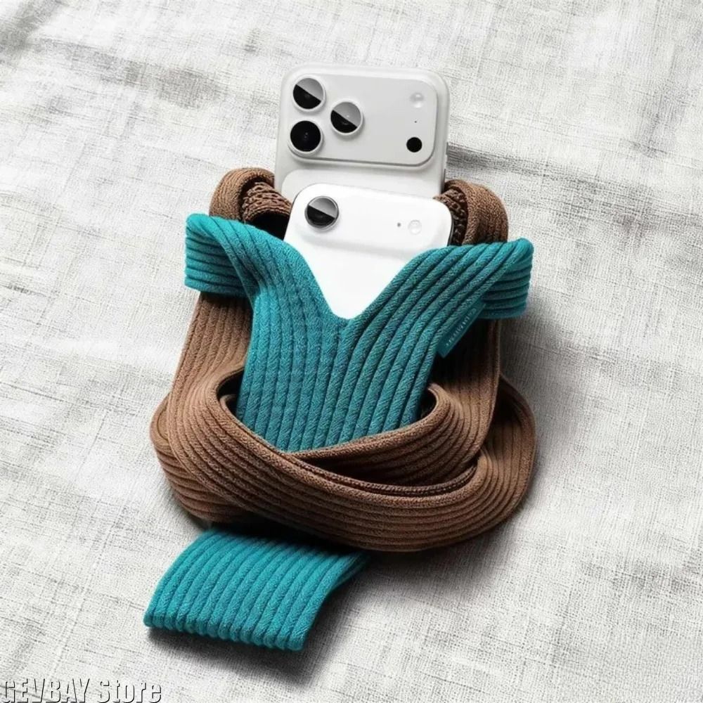 Knitted Crossbody Phone Bag With Strap AntiLost Foldable Mobile Pouch 3