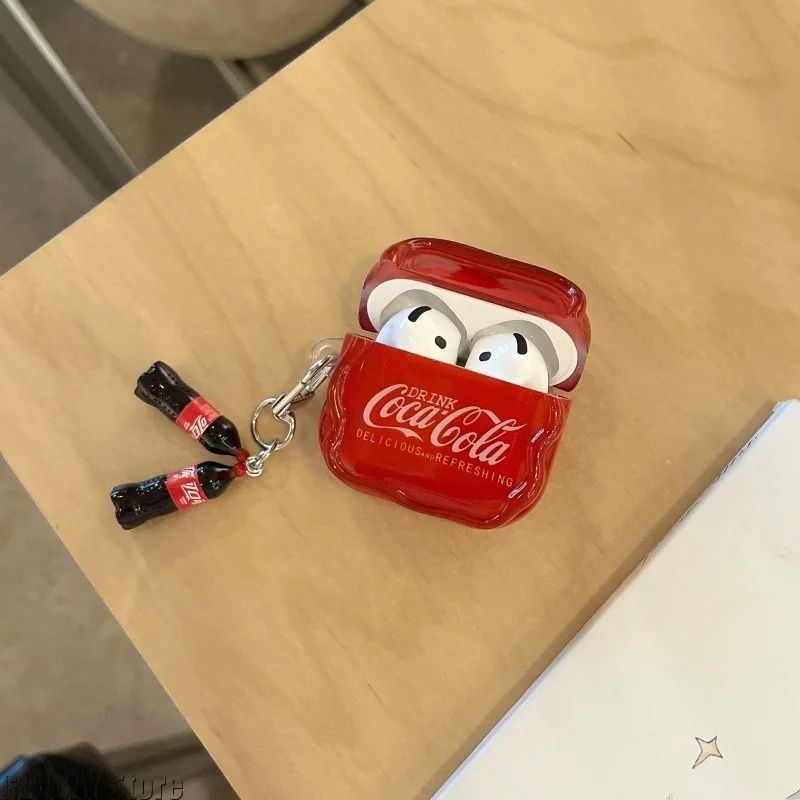 3D Beverage Bottle AirPods Case TPU Protective Cover With Keychain 3