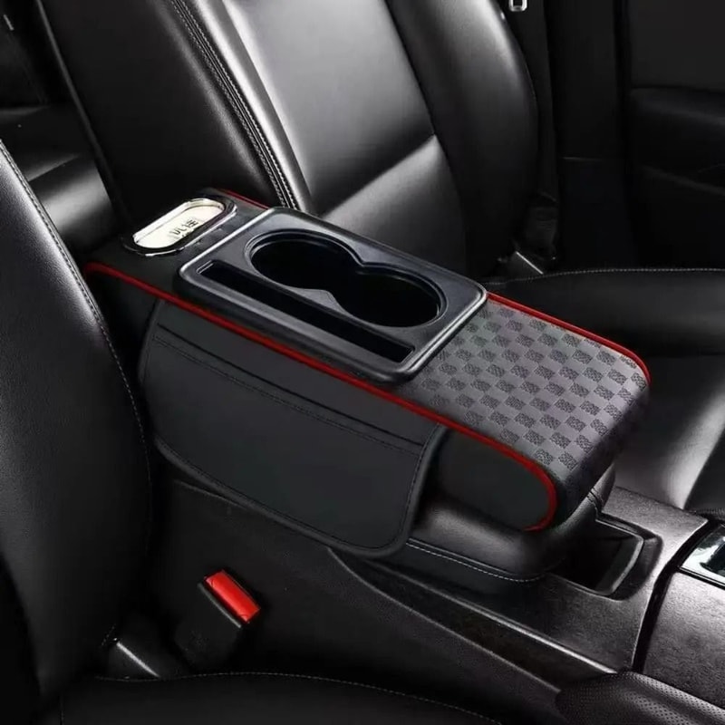 Car Console Armrest Booster Cushion With Storage Cup Holder Tissue Organizer 1