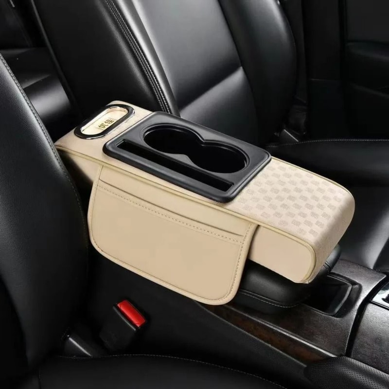 Car Console Armrest Booster Cushion With Storage Cup Holder Tissue Organizer 6