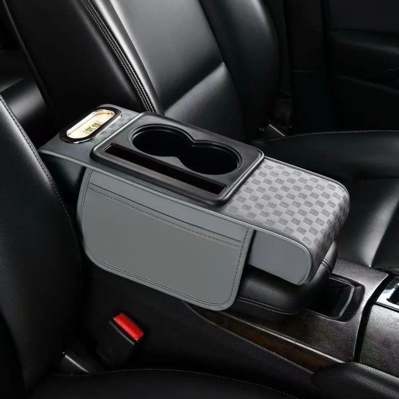 Car Console Armrest Booster Cushion With Storage Cup Holder Tissue Organizer 9