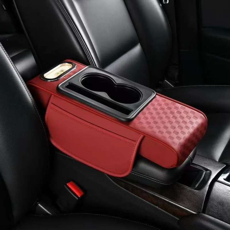 Car Console Armrest Booster Cushion With Storage Cup Holder Tissue Organizer 12