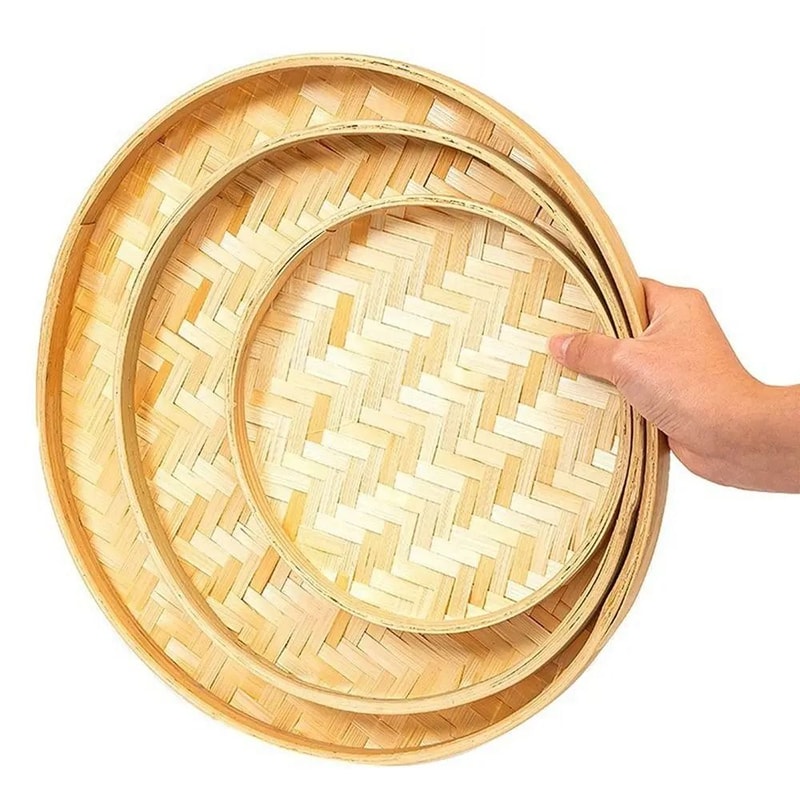 Handwoven Bamboo Serving Tray Basket For Fruit Bread And Home Decor 2