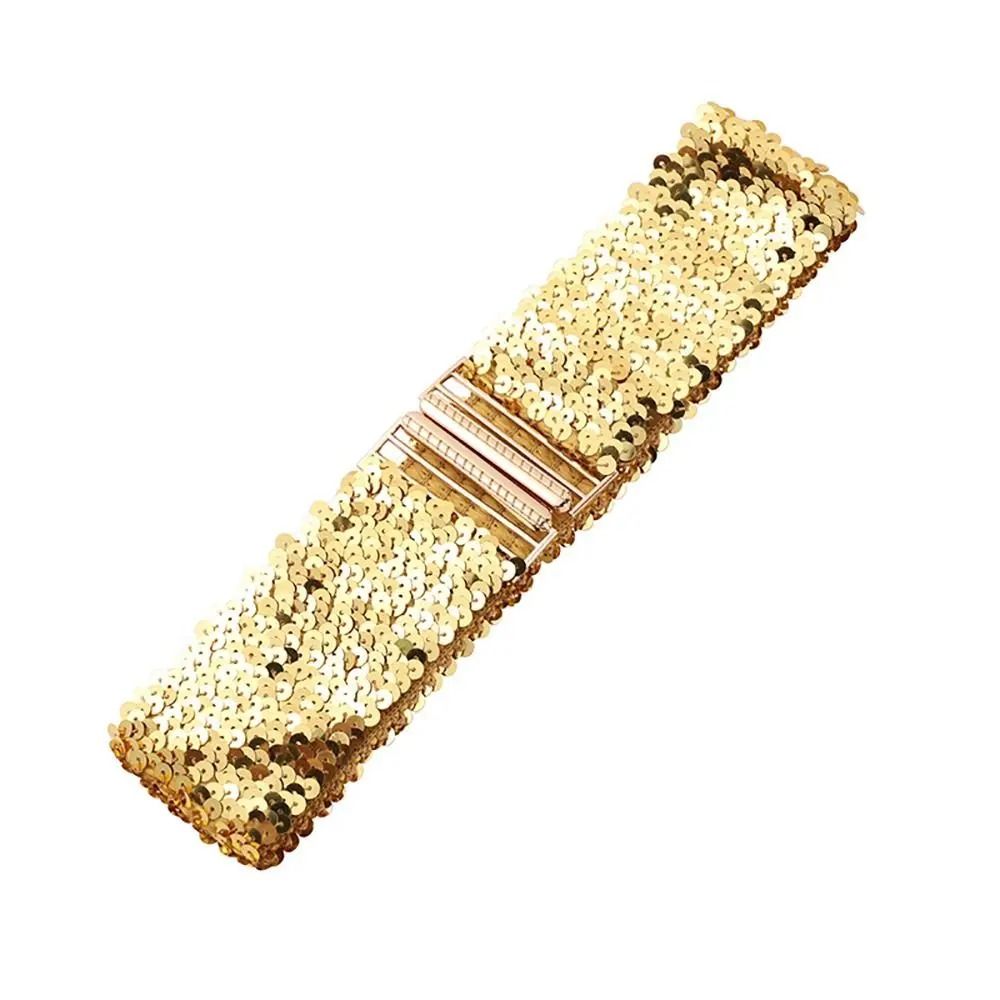 GlamCurve Wide Sequin Elastic Waist Belt With Gold Buckle 9