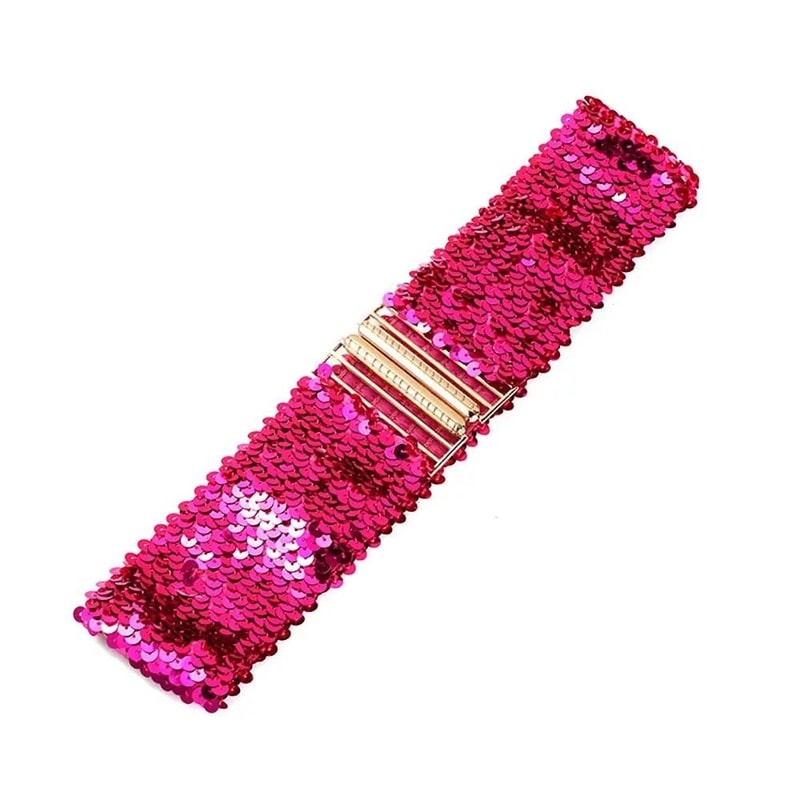 GlamCurve Wide Sequin Elastic Waist Belt With Gold Buckle 12