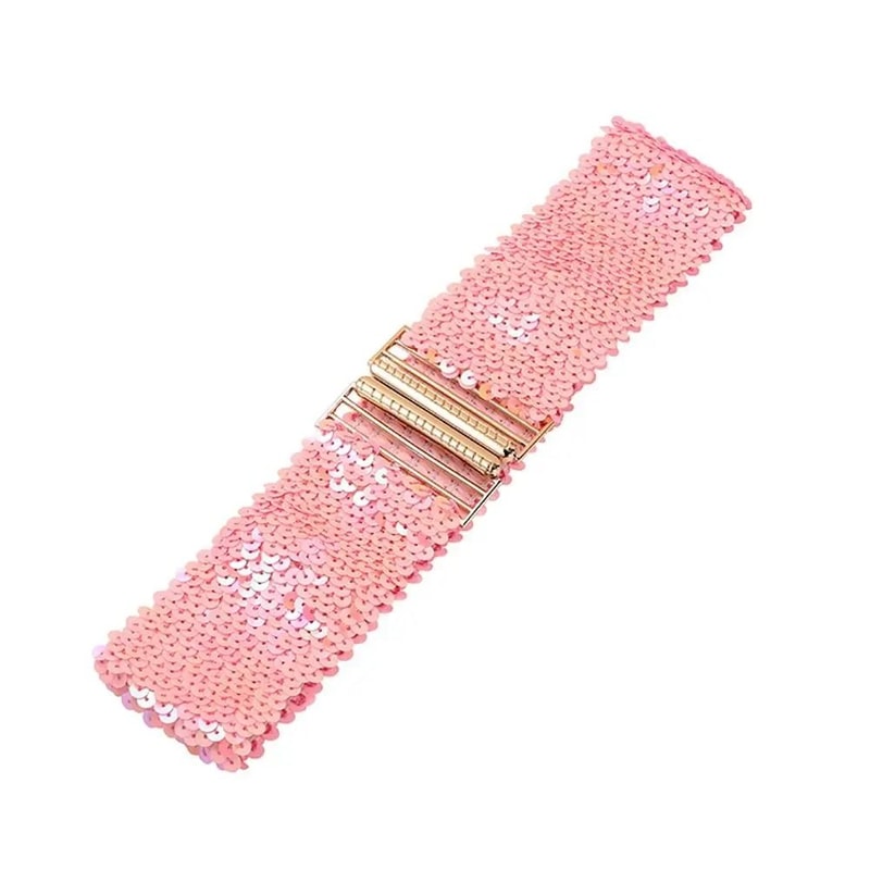 GlamCurve Wide Sequin Elastic Waist Belt With Gold Buckle 13