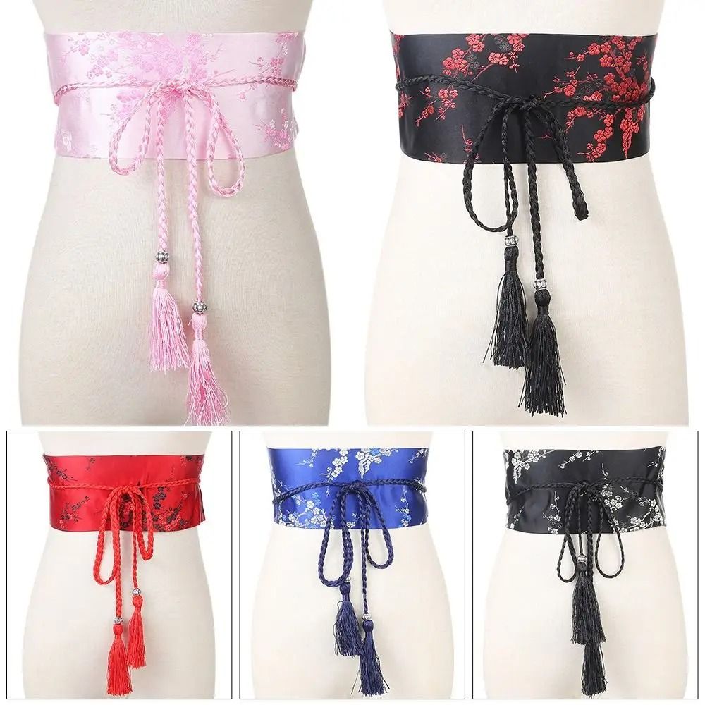 SakuraTie Japanese Floral Corset Obi Belt Satin Waist Cummerbund 0