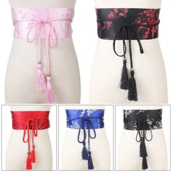 sakuratie japanese floral corset obi belt satin waist cummerbund