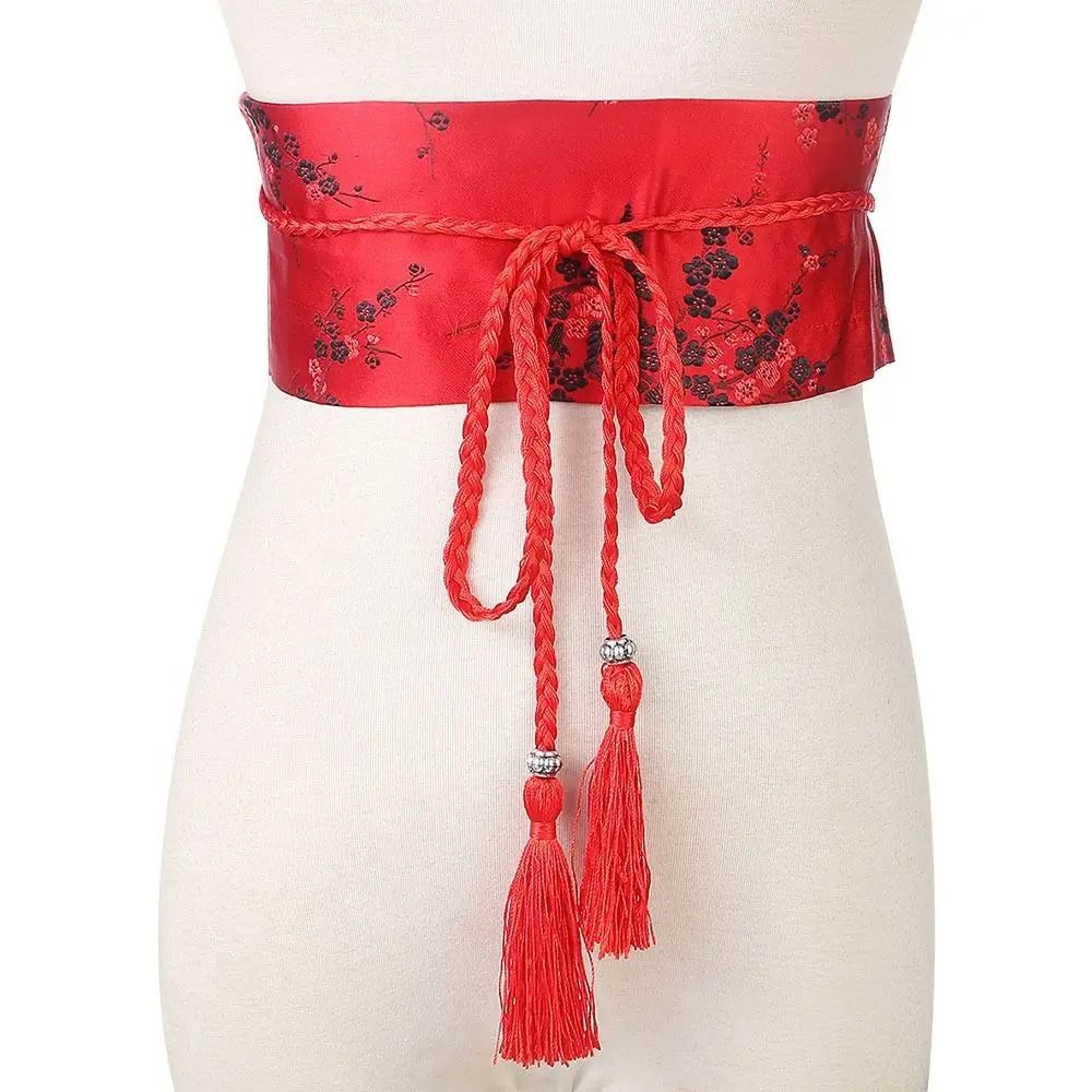 SakuraTie Japanese Floral Corset Obi Belt Satin Waist Cummerbund 7