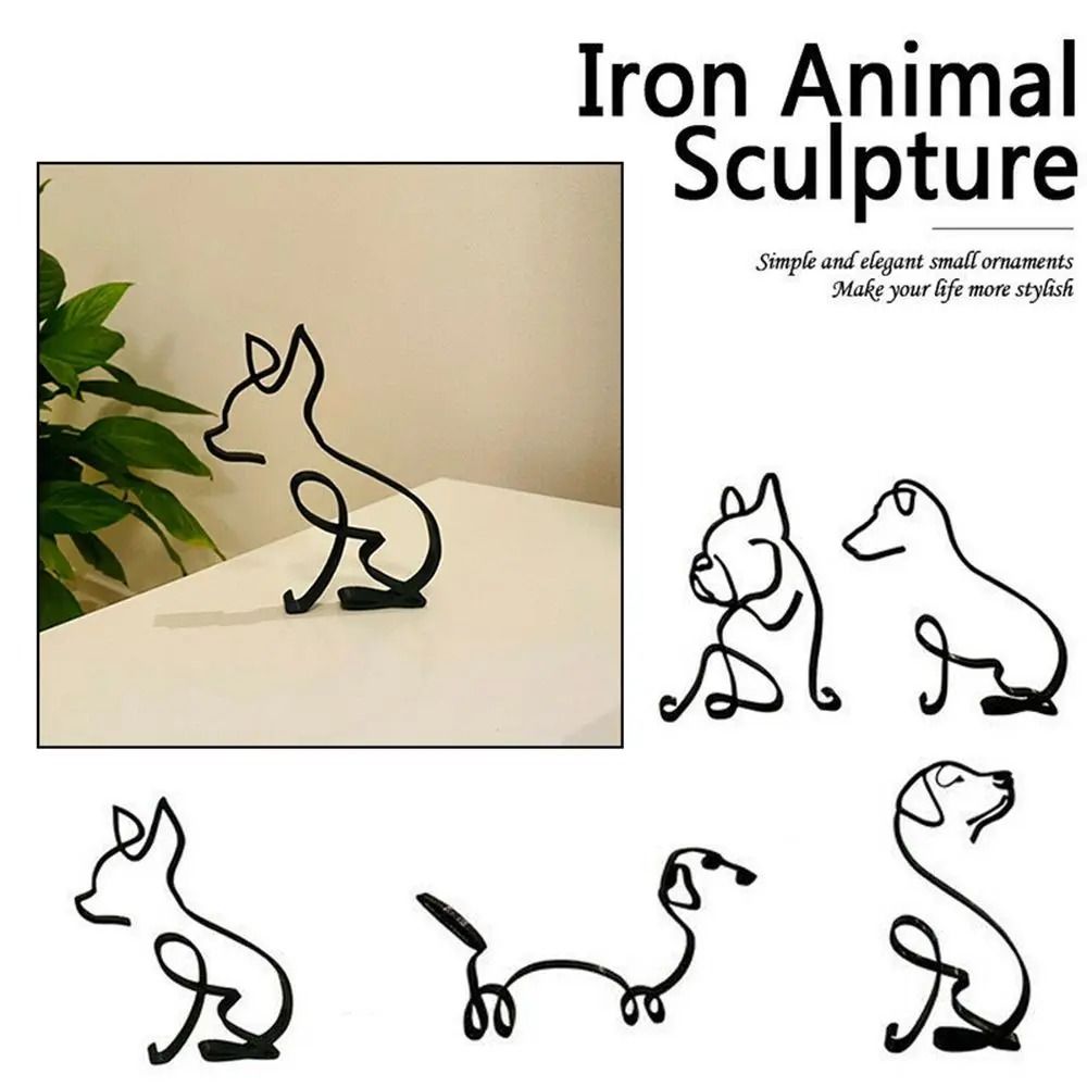 Modern Wrought Iron Dog Sculpture Minimalist Abstract Animal Figurine 0
