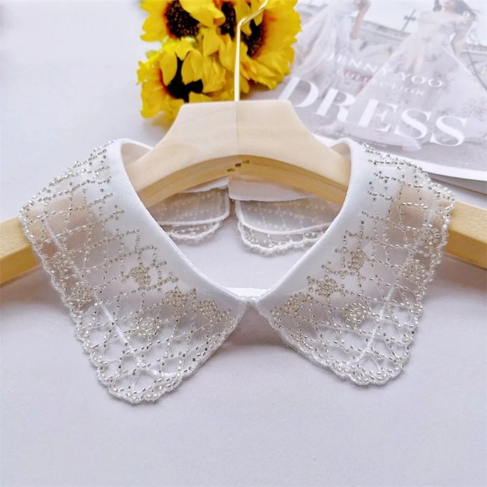 LaceAura Double Layer Detachable Lace Collar Shawl Embroidered Beaded Neck Accessory 0