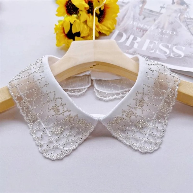 LaceAura Double Layer Detachable Lace Collar Shawl Embroidered Beaded Neck Accessory 6
