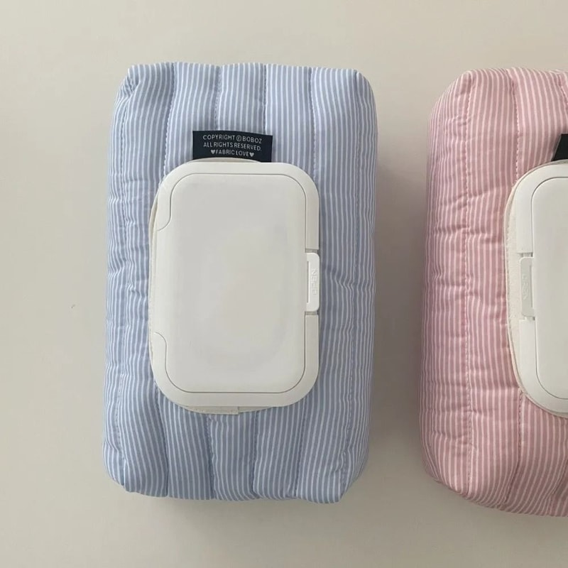 Striped Quilted Wet Wipe Pouch Portable PullOut Tissue Organizer Case 1