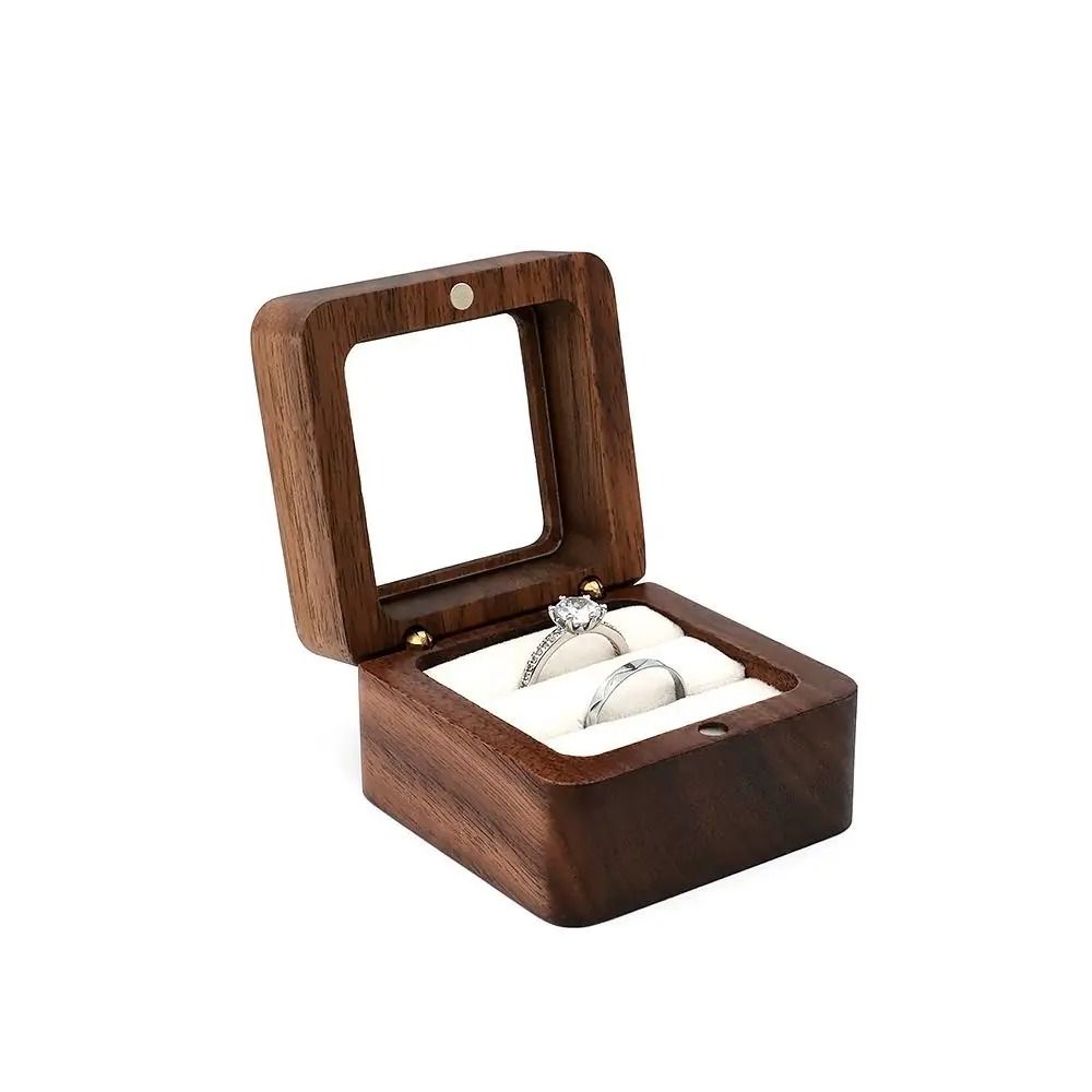 Rustic Wooden Engagement Ring Box For Couples Wedding Gift 12