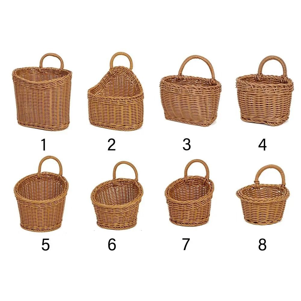 Rustic Imitation Rattan Hanging Kitchen Storage Basket With Handle 4