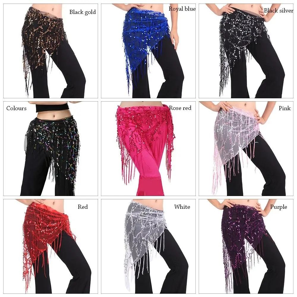 Sequin Tassel Belly Dance Hip Scarf Waist Belt For Women Performance Costume 3
