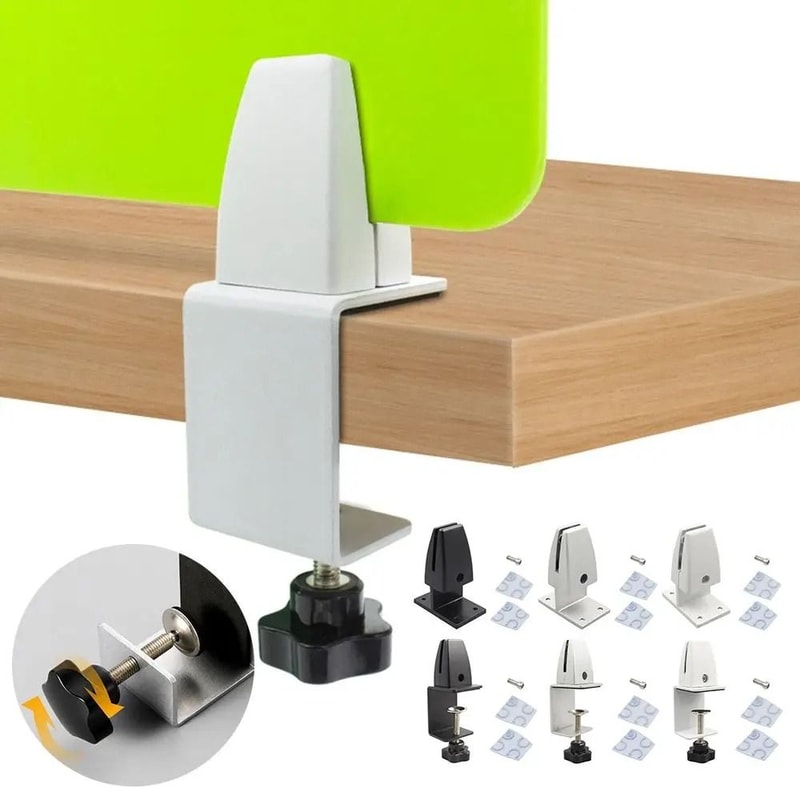 Adjustable Aluminum Desk Partition Clamp Glass Divider Clip Black White Silver 2