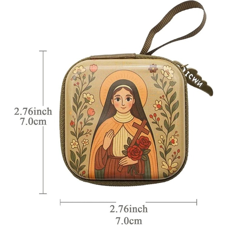 Portable Virgin Mary Rosary Storage Pouch Zippered Mini Prayer Jewelry Case 14