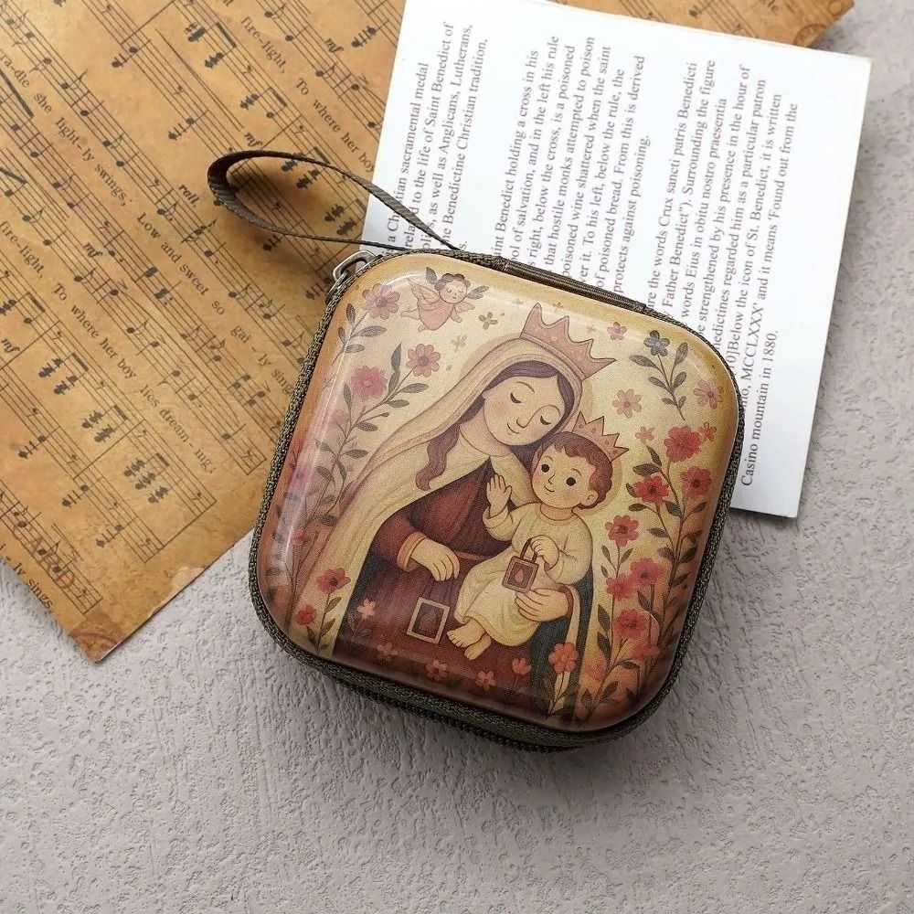 Portable Virgin Mary Rosary Storage Pouch Zippered Mini Prayer Jewelry Case 3