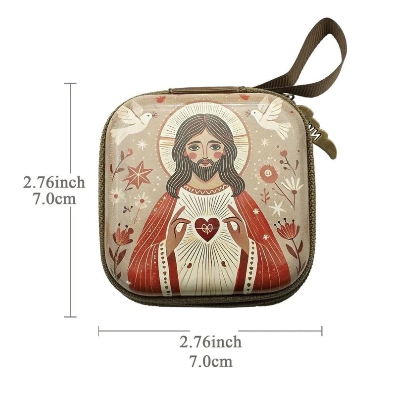 Portable Virgin Mary Rosary Storage Pouch Zippered Mini Prayer Jewelry Case 21