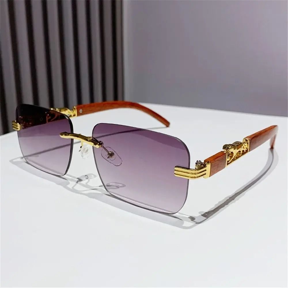 Retro Rimless UV400 Sunglasses Metal Temple Cut Edge Fashion Shades For Women Men 11