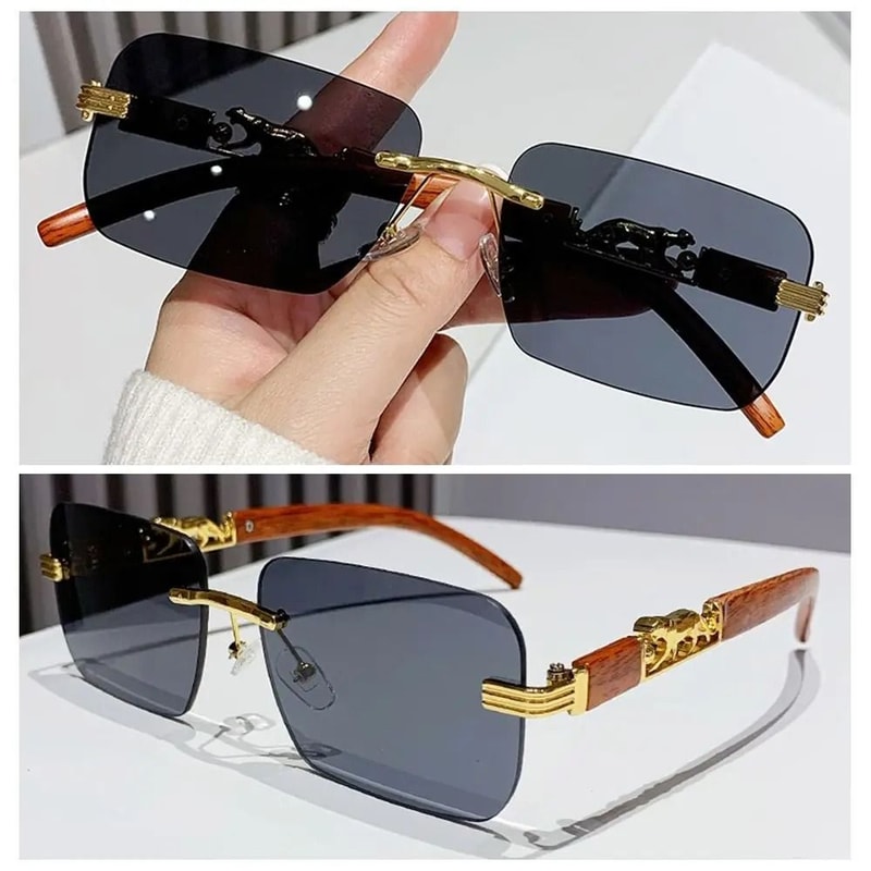 Retro Rimless UV400 Sunglasses Metal Temple Cut Edge Fashion Shades For Women Men 2