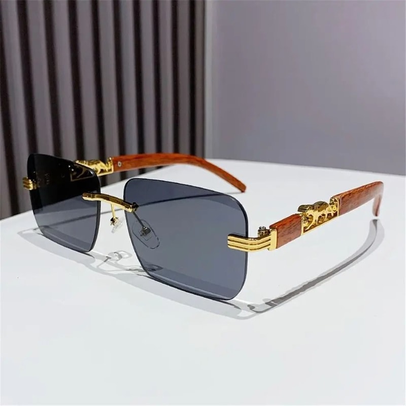 Retro Rimless UV400 Sunglasses Metal Temple Cut Edge Fashion Shades For Women Men 7