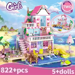 summer holiday seaside villa city house building blocks diy street view set