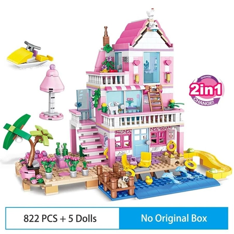 Summer Holiday Seaside Villa City House Building Blocks DIY Street View Set 4