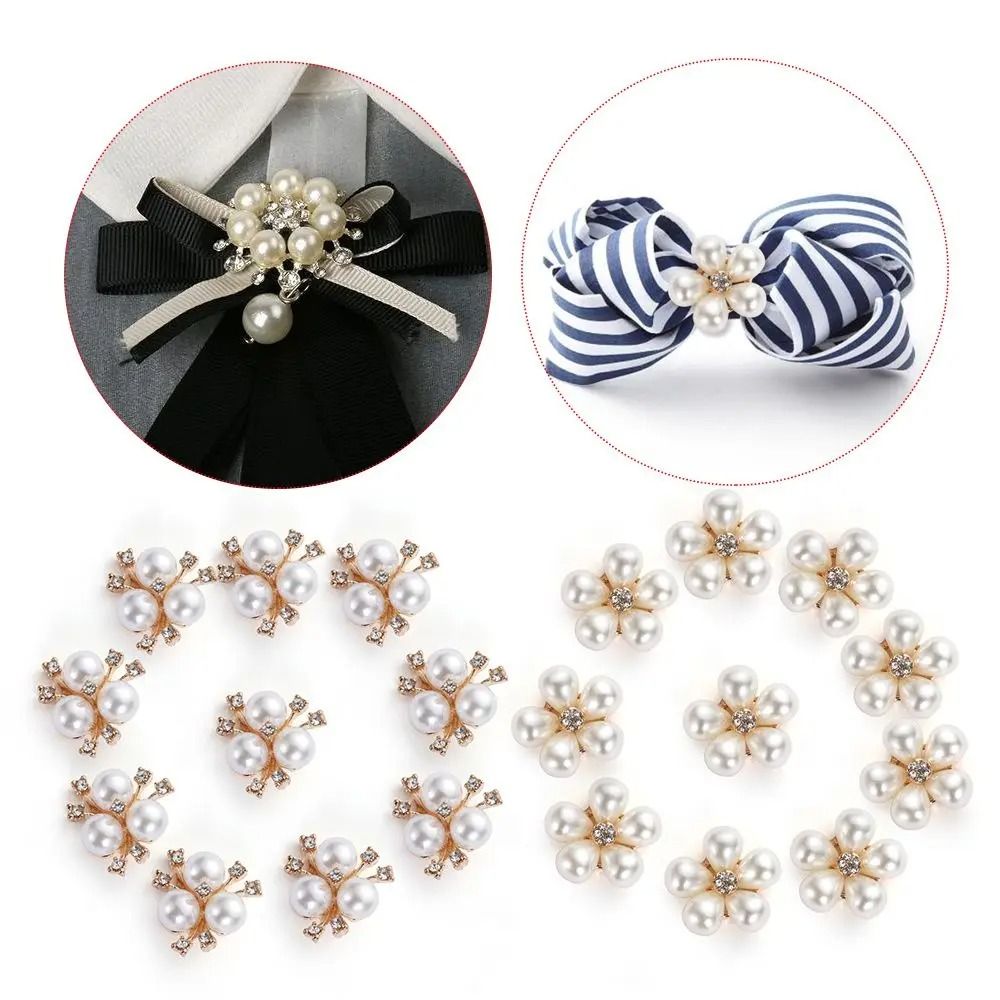10PCS Flower Rhinestone Pearl Buttons Alloy Crystal DIY Wedding Craft Embellishments 0
