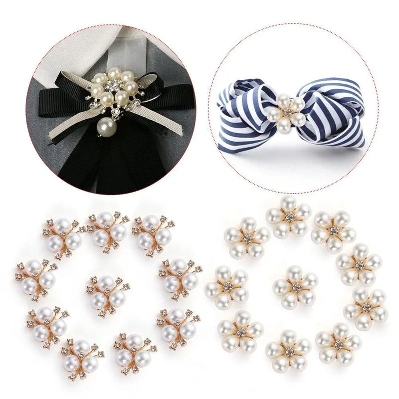 10PCS Flower Rhinestone Pearl Buttons Alloy Crystal DIY Wedding Craft Embellishments 0