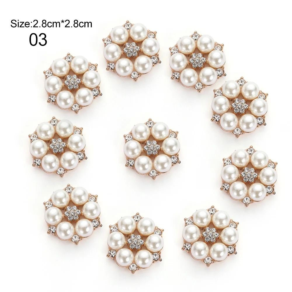 10PCS Flower Rhinestone Pearl Buttons Alloy Crystal DIY Wedding Craft Embellishments 9