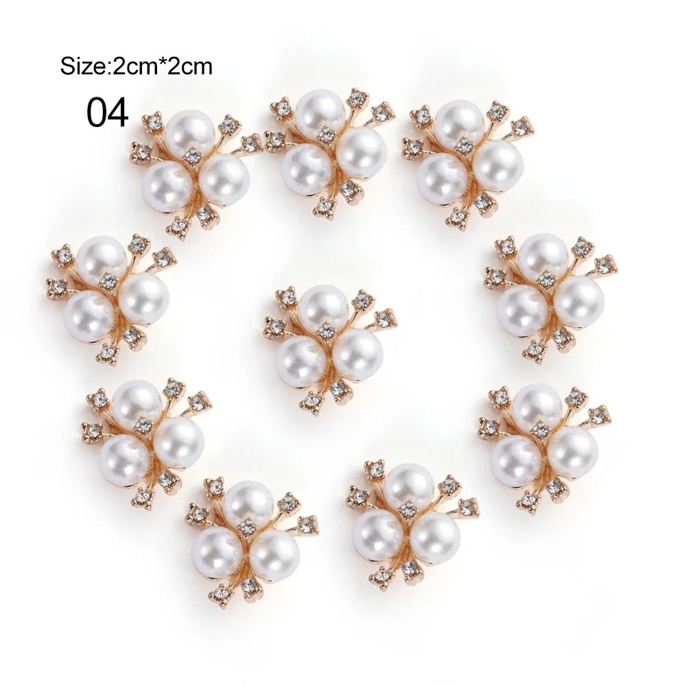 10PCS Flower Rhinestone Pearl Buttons Alloy Crystal DIY Wedding Craft Embellishments 10