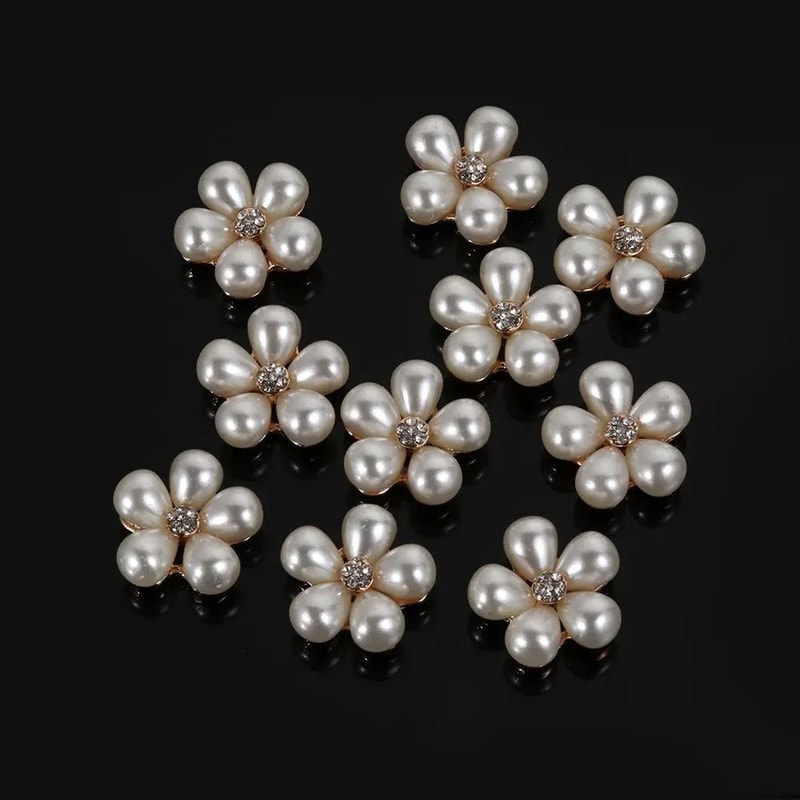 10PCS Flower Rhinestone Pearl Buttons Alloy Crystal DIY Wedding Craft Embellishments 5