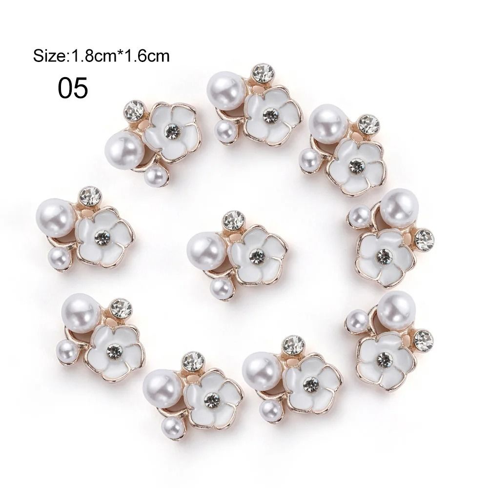 10PCS Flower Rhinestone Pearl Buttons Alloy Crystal DIY Wedding Craft Embellishments 6