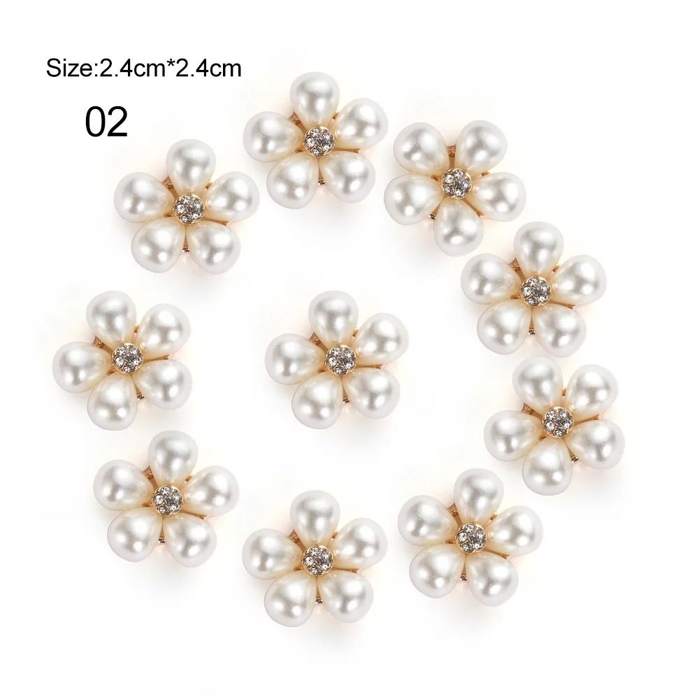 10PCS Flower Rhinestone Pearl Buttons Alloy Crystal DIY Wedding Craft Embellishments 8